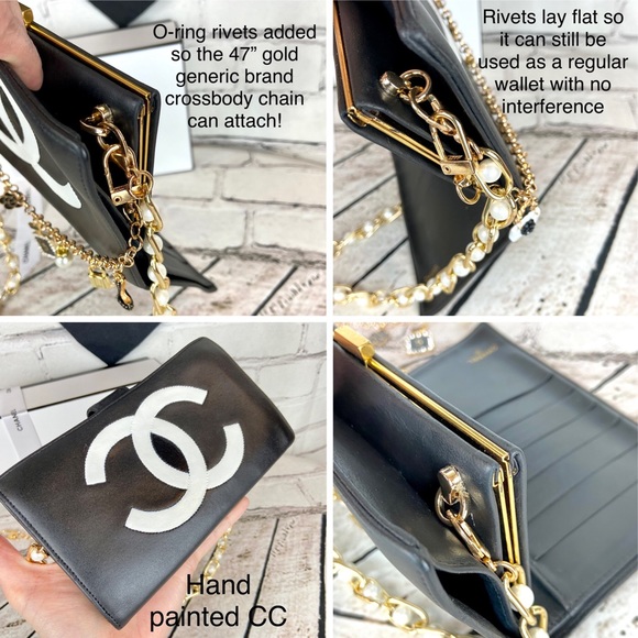 Chanel long wallet black leather crossbody custom with handmade bag charm - Picture 8 of 16